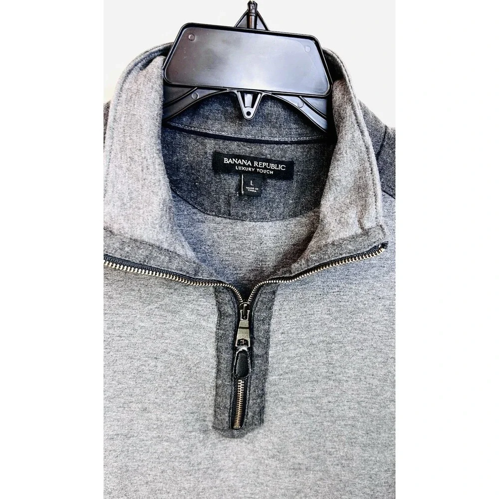 Banana Republic Luxury Touch Cotton Men's Large Gray 1/4 Zip Pullover